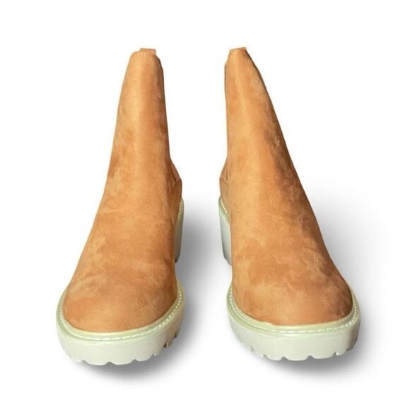 JULIET HOLY Lug Sole Platform Ankle Chelsea Slip on Boots, Dark Cognac, Size 11 - Picture 2 of 9